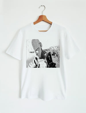 T-SHIRT WHITE UNISEX | ONE-PUNCH MAN - SAITAMA “MOBILE PHONE”