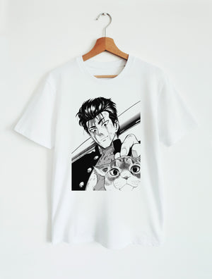 T-SHIRT WHITE UNISEX | ONE-PUNCH MAN - METAL BAT & CAT